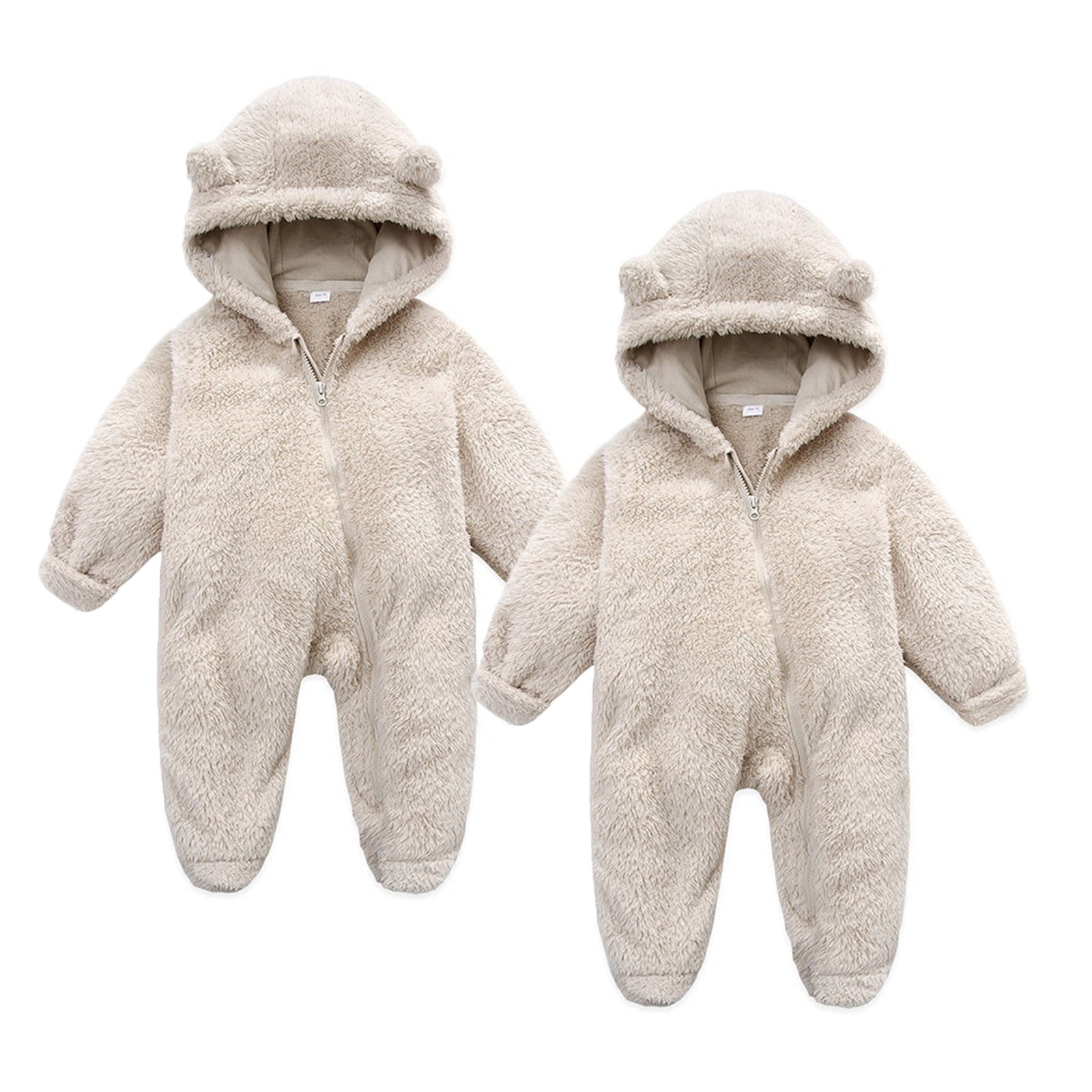 UAMVSH 2PC Newborn Baby Romper Fleece Long Sleeve Zipper Onesies Infant Boys Girls Warm Footed Hooded Jumpsuit Winter Clothes 0-12M