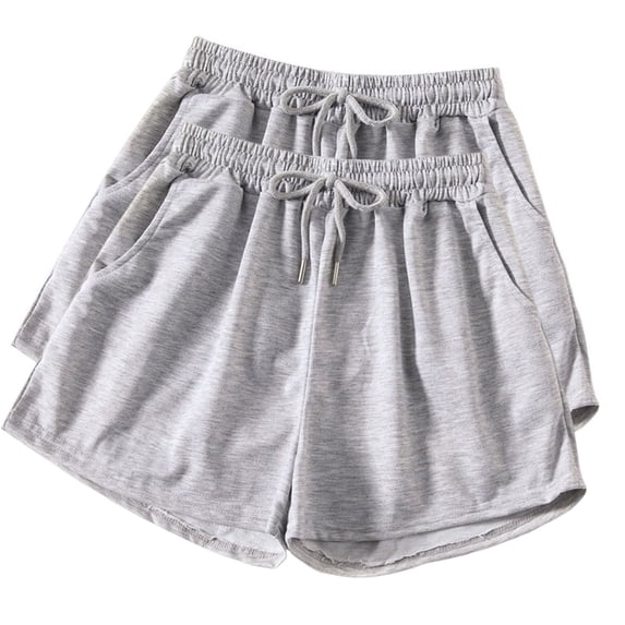 UAMVSH 2PC Women's Sweat Shorts with Pockets Drawstring Elastic Waist Workout Shorts Summer Loose Wide Leg Lounge Shorts