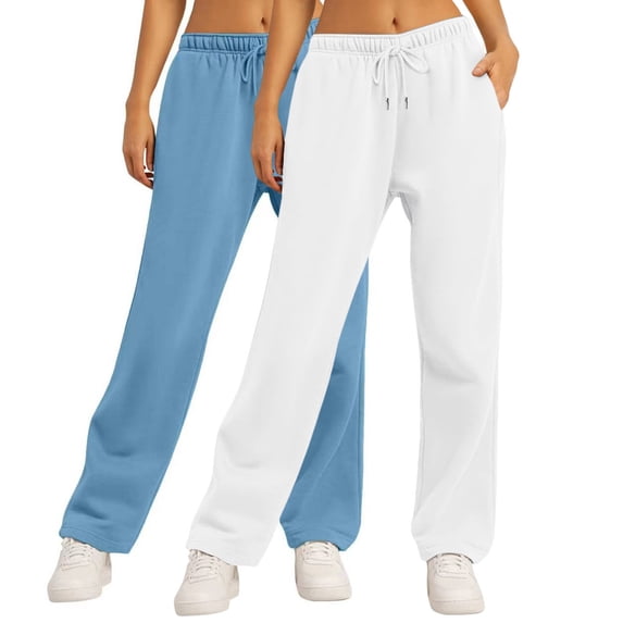 UAMVSH 2PC Womens Sweatpants Comfy Elastic Waist Straight Leg Pants Classic Casual Loose Drawstring Sweat Pants with Pockets
