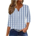 thumbnail image 1 of UAMVSH 3/4 Length Sleeve Womens Shirts Casual Printed Flowy Tunic Tops Loose Fit Eyelet Dressy Blouses Soft Business Work Tees(Large,Blue 3), 1 of 4