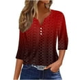 thumbnail image 1 of UAMVSH 3/4 Length Sleeve Womens Shirts Casual Printed Flowy Tunic Tops Loose Fit Eyelet Dressy Blouses Soft Business Work Tees(Medium,Wine 1), 1 of 4