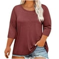 thumbnail image 1 of UAMVSH 3/4 Length Sleeve Womens Tops Plus Size Crew Neck Basic Tees Casual Loose Fit Tunic T Shirt Fashion Clothing, 1 of 4