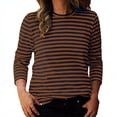 thumbnail image 1 of UAMVSH 3/4 Length Sleeve Womens Tops Summer Loose Fit Striped Shirt Comfy Soft Crewneck Basic Tees Business Casual Work Blouses, 1 of 5