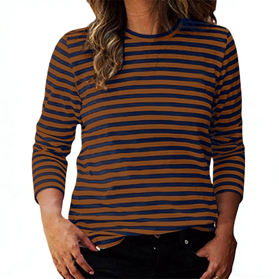 UAMVSH 3/4 Length Sleeve Womens Tops Summer Loose Fit Striped Shirt Comfy Soft Crewneck Basic Tees Business Casual Work Blouses