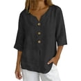 thumbnail image 1 of UAMVSH 3/4 Length Sleeve Womens Tops V Neck Button Down Shirts Casual Loose Linen Summer T-Shirt for Beach Vacation, 1 of 7