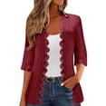 thumbnail image 1 of UAMVSH 3/4 Sleeve Cardigans for Women Trendy Embroidered Holiday Casual Tops Outfits Soft Lace Open Front Jacket Coats Fall Clothes(Large,Wine), 1 of 6