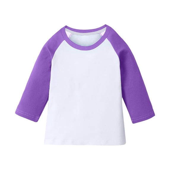 UAMVSH 3/4 Sleeve Shirts for Kids Trendy Color Block Girls Boys Tunic Tops Soft Cotton Basic T-Shirts Fall Casual Pullover(3-4 Years,Purple)
