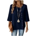 thumbnail image 1 of UAMVSH 3/4 Sleeve Tops for Women Comfy Crewneck Button Down Shirts Dressy Casual Work Blouses Trendy Office Outfits, 1 of 5