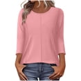 thumbnail image 1 of UAMVSH 3/4 Sleeve Tops for Women Comfy Crewneck Pleated Blouse Trendy Casual Loose Tee Shirts Spring Summer Clothes, 1 of 5