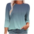 thumbnail image 1 of UAMVSH 3/4 Sleeve Tops for Women Trendy Gradient Crew Neck Pleated T-Shirts Casual Vacation Graphic Tunic Tops Fall Clothes (3X-Large,Army Green), 1 of 5