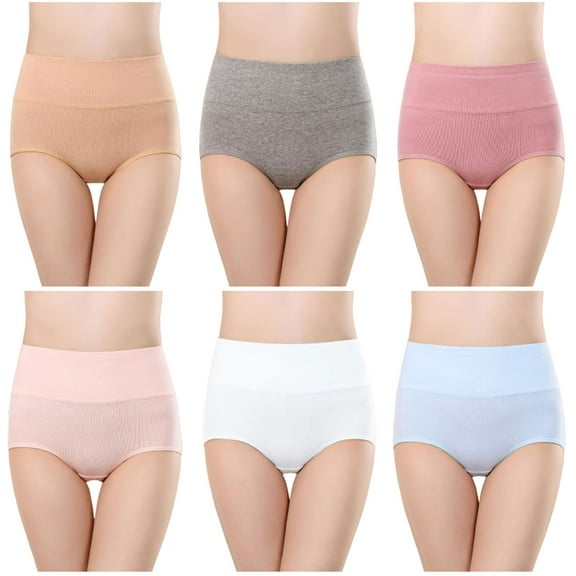 UAMVSH 6 Pack Cotton Underwear for Women Soft Breathable High Waisted Briefs Full Coverage Ladies Panties
