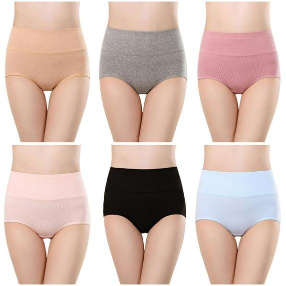 UAMVSH 6 Pack Cotton Underwear for Women Soft Breathable High Waisted Briefs Full Coverage Ladies Panties