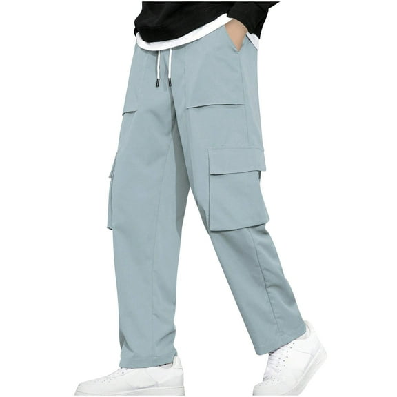 UAMVSH Athletic Pants for Men Trendy Straight Wide Leg Cargo Pants with Pockets Soft Loose Fit Outdoor Active Work Sweatpants(X-Large,Light Blue)