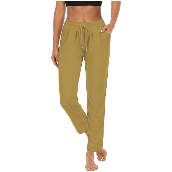 UAMVSH Athletic Pants for Women High Waisted Stretch Yoga Workout Pants Comfy Drawstring Casual Side Split Straight Leg Pant with Pockets