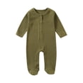 thumbnail image 1 of UAMVSH Baby Bodysuit Newborn Cozy Long Sleeve Crew Neck Cotton Onesie Jumpsuits Infant Zip up One Piece Rompers(12-18 Months,Army Green), 1 of 7