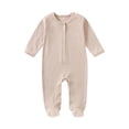 thumbnail image 1 of UAMVSH Baby Bodysuit Newborn Cozy Long Sleeve Crew Neck Cotton Onesie Jumpsuits Infant Zip up One Piece Rompers(12-18 Months,Beige), 1 of 3