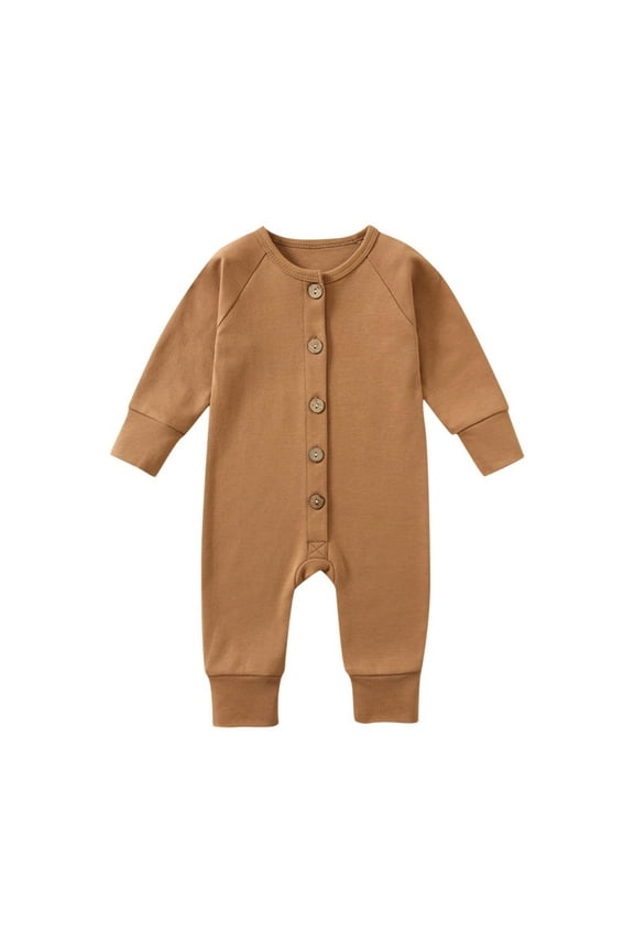 Baby Bodysuits Basic Newborn Long Sleeve Cotton Jumpsuits Button down One-Piece Romper Onesie Infant Clothes(3-6 Months,Brown)
