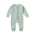 thumbnail image 1 of UAMVSH Baby Bodysuits Basic Newborn Long Sleeve Cotton Jumpsuits Button down One-Piece Romper Onesie Infant Clothes(9-12 Months,Green), 1 of 3