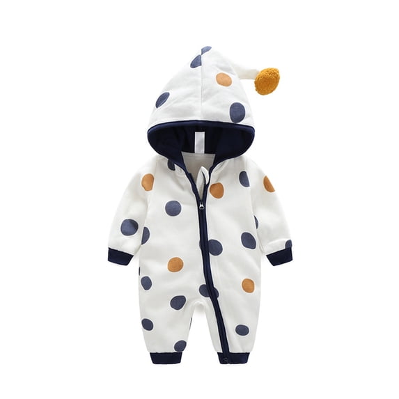 UAMVSH Baby Boy Girl Hooded Bodysuits Toddler Fashion Polka Dot Cotton Hoodie Onesie Long Sleeve Zipper Rompers Newborn Clothes(12-18 Months,Dark Blue)
