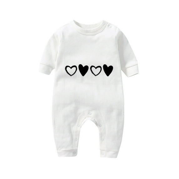 UAMVSH Baby Boy Girl Jumpsuit Newborn Infant Heart Print Crewneck Romper Cotton Long Sleeve Onesies Fall Outfits 3-18 Months