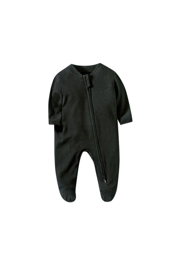 Baby Pajama Rompers Long Sleeve Cotton Lounge Jumpsuits One Piece Zipper Footed Onesie Lightweight Fall Sleepwear Clothes(9-12 Months,Black)