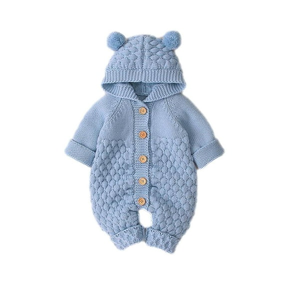 UAMVSH Baby Boy Girl Romper Sweater Newborn Infant Button Up Hooded Romper Jumpsuit Knit Long Sleeve Onesies Fall Winter Clothes 3-24M