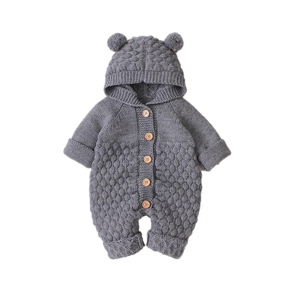 UAMVSH Baby Boy Girl Romper Sweater Newborn Infant Button Up Hooded Romper Jumpsuit Knit Long Sleeve Onesies Fall Winter Clothes 3-24M
