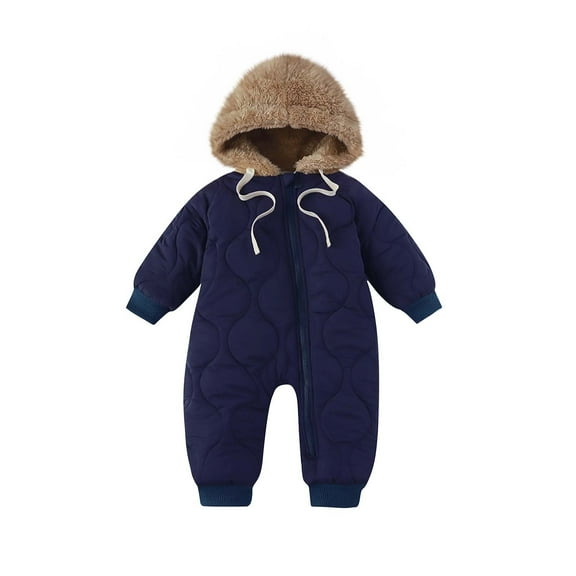 UAMVSH Baby Boy Girl Snowsuit Newborn Infant Drawstring Long Sleeve Hooded Jumpsuit Fleece Lined Warm Romper with Zipper Winter Clothes