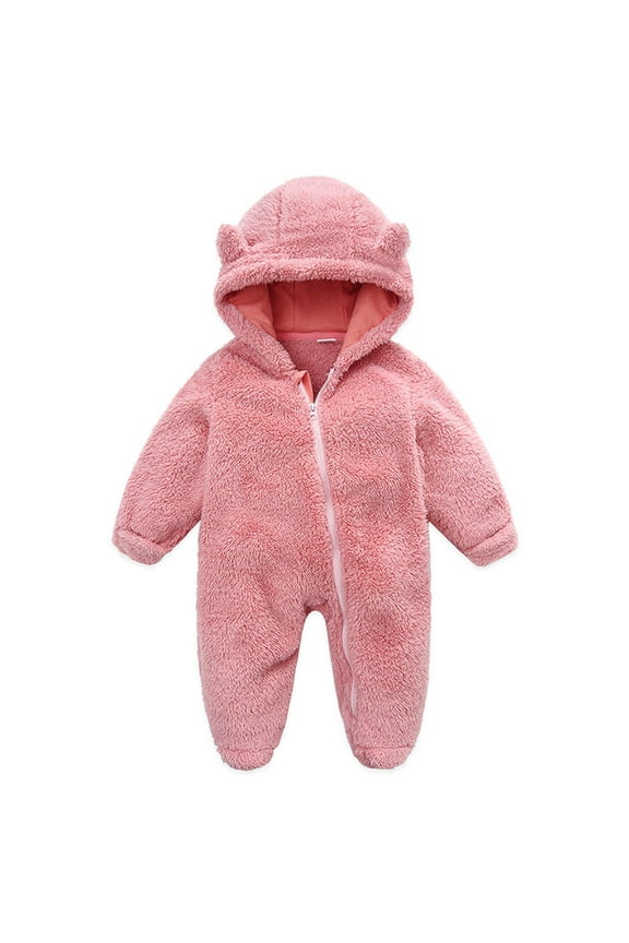 Newborn Baby Snowsuit Winter Clothes Fleece Warm Hooded Footed Romper Jumpsuits Long Sleeve Zipper Onesies for Boys Girls 0-12M