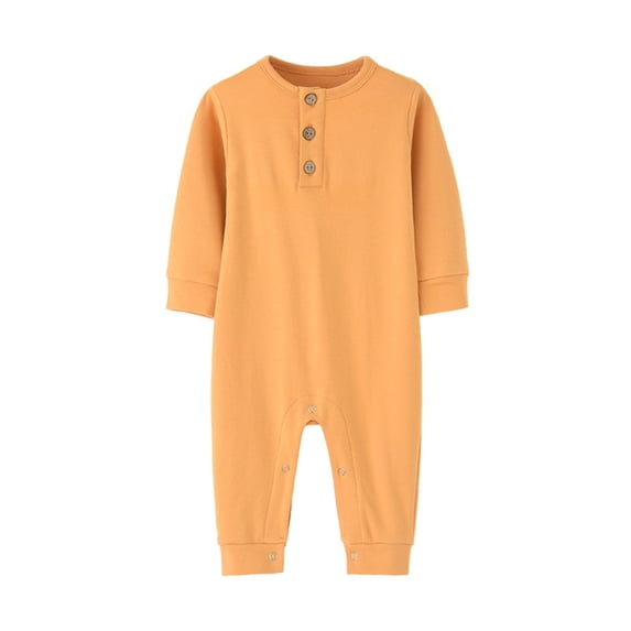 UAMVSH Baby Boys Girls One Piece Rompers Soft Cotton Long Sleeve Button Jumpsuit Outfits Solid Color Infant Pullover Clothes(6 Months,Orange)