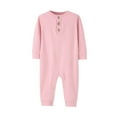 thumbnail image 1 of UAMVSH Baby Boys Girls One Piece Rompers Soft Cotton Long Sleeve Button Jumpsuit Outfits Solid Color Infant Pullover Clothes(9 Months,Pink), 1 of 5
