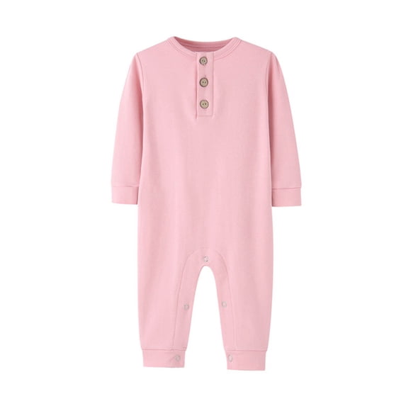 UAMVSH Baby Boys Girls One Piece Rompers Soft Cotton Long Sleeve Button Jumpsuit Outfits Solid Color Infant Pullover Clothes(9 Months,Pink)
