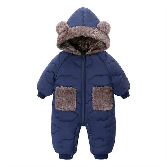 UAMVSH Baby Boys Girls Snowsuit with Ears Fleece Lined Long Sleeve Onesies Warm Hooded Puffer Jumpsuit Romper Newborn Winter Clothes