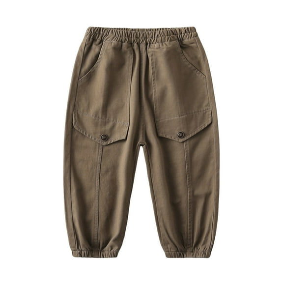 UAMVSH Baby Boys Toddler Sweatpants Unisex Kids Stretchy Cargo Pants with Pockets Soft Elastic Waist Trousers Active Jogger Pants(6-7 Years,Coffee)
