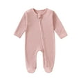 thumbnail image 1 of UAMVSH Baby Footed Jumpsuits with Zipper Infant Boys Girls Long Sleeve Lightweight Knitted Rompers Soft Toddler Kids Bodysuits(9 Months,Pink), 1 of 5