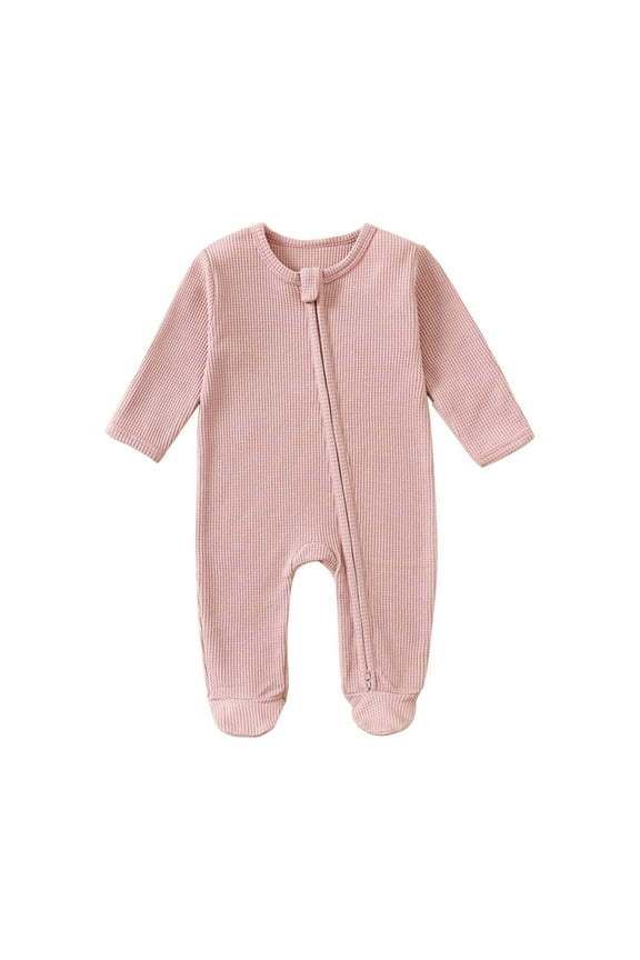 Baby Footed Jumpsuits with Zipper Infant Boys Girls Long Sleeve Lightweight Knitted Rompers Soft Toddler Kids Bodysuits(9 Months,Pink)