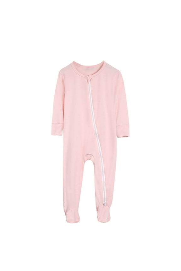 Baby Footed Pajamas Jumpsuits Soft Boys Girls Infant Long Sleeve Lounge Rompers with Zipper Toddler Sleepwear Clothes(3-6 Months,Pink)