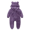 thumbnail image 1 of UAMVSH Baby Fuzzy Fleece Jumpsuits Infant Boys Girls Ear Hooded Rompers Newborn Warm Zipper Sherpa Lined Long Sleeve Clothes(9-12 Months,Purple 2), 1 of 3
