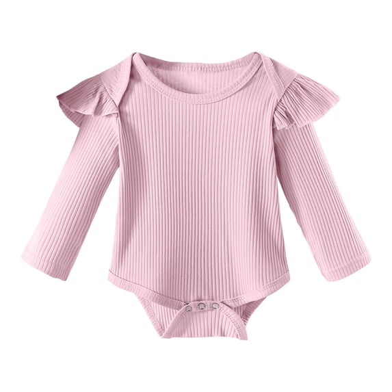 UAMVSH Baby Girl Bodysuit Infant Ruffle Long Sleeve Romper Onesie Cotton Cute Crewneck Jumpsuit Fall Outfits 0-18Months