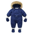 thumbnail image 1 of UAMVSH Baby Girl Boy Snowsuit Sets Infant Toddler Warm Winter Jumpsuit with Hood Long Sleeve Fleece Lined Puffer Coat Rompers(6-10 Months,Dark Blue), 1 of 5