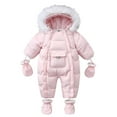 thumbnail image 1 of UAMVSH Baby Girl Boy Snowsuit Sets Infant Toddler Warm Winter Jumpsuit with Hood Long Sleeve Fleece Lined Puffer Coat Rompers(9-14 Months,Pink), 1 of 6