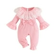 thumbnail image 1 of UAMVSH Baby Girl Clothes Fall Winter Outfits Infant Bell Sleeve Cute Jumpsuit Bow Tie Lace Trim Crewneck Newborn Onesies 0-18Months, 1 of 7