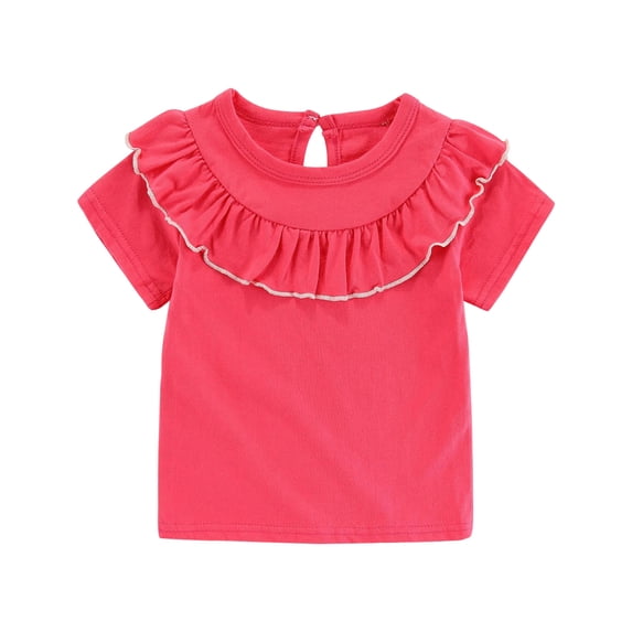 UAMVSH Baby Girls Short Sleeve T Shirts Cute Ruffle Crewneck Tops Newborn Toddler Comfy Cotton Soft Summer Tee 6M-5Y