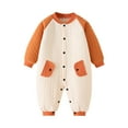 thumbnail image 1 of UAMVSH Baby Jumpsuits Fall Winter Warm Quilted Cotton Rompers with Pockets Infant Boys Girls Clothes Thick Color Block Outfits(0-3 Months,Orange), 1 of 3