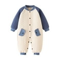 thumbnail image 1 of UAMVSH Baby Jumpsuits Fall Winter Warm Quilted Cotton Rompers with Pockets Infant Boys Girls Clothes Thick Color Block Outfits(6-9 Months,Blue), 1 of 3