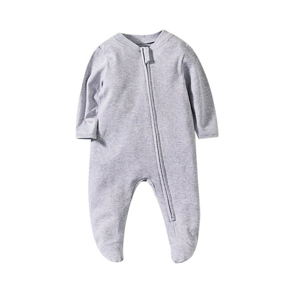 UAMVSH Baby Pajama Rompers Long Sleeve Cotton Lounge Jumpsuits One Piece Zipper Footed Onesie Lightweight Fall Sleepwear Clothes(3-6 Months,Gray)