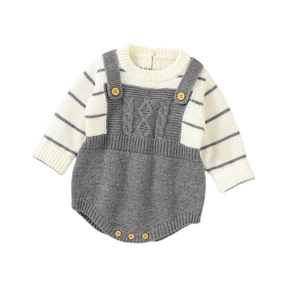 UAMVSH Baby Romper Sweater Infant Boys Girls Knit Long Sleeve Bodysuit Color Block Oversized Newborn Onesies Winter Clothes 0-18Months