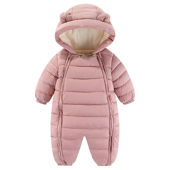 UAMVSH Baby Snowsuit Clothes Infant Boy Girl Jumpsuits Double Zipper Winter Warm Puffer Coats Long Sleeve Ear Quilted Rompers with Hood(18-24 Months,Pink)