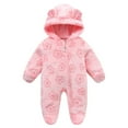 thumbnail image 1 of UAMVSH Baby Snowsuit Infant Boys Girls Print Fleece Warm Winter Hooded Romper Long Sleeve Zipper Newborn Onesies Footed Jumpsuit 3-18M, 1 of 4