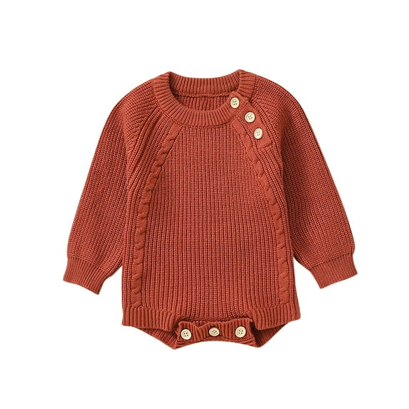 UAMVSH Baby Sweater Rompers Infant Girl Boy Knitted Sweatshirt Jumpsuits Baggy Toddler Long Sleeve Fall Winter Pullover Clothes(6-9 Months,Brown)